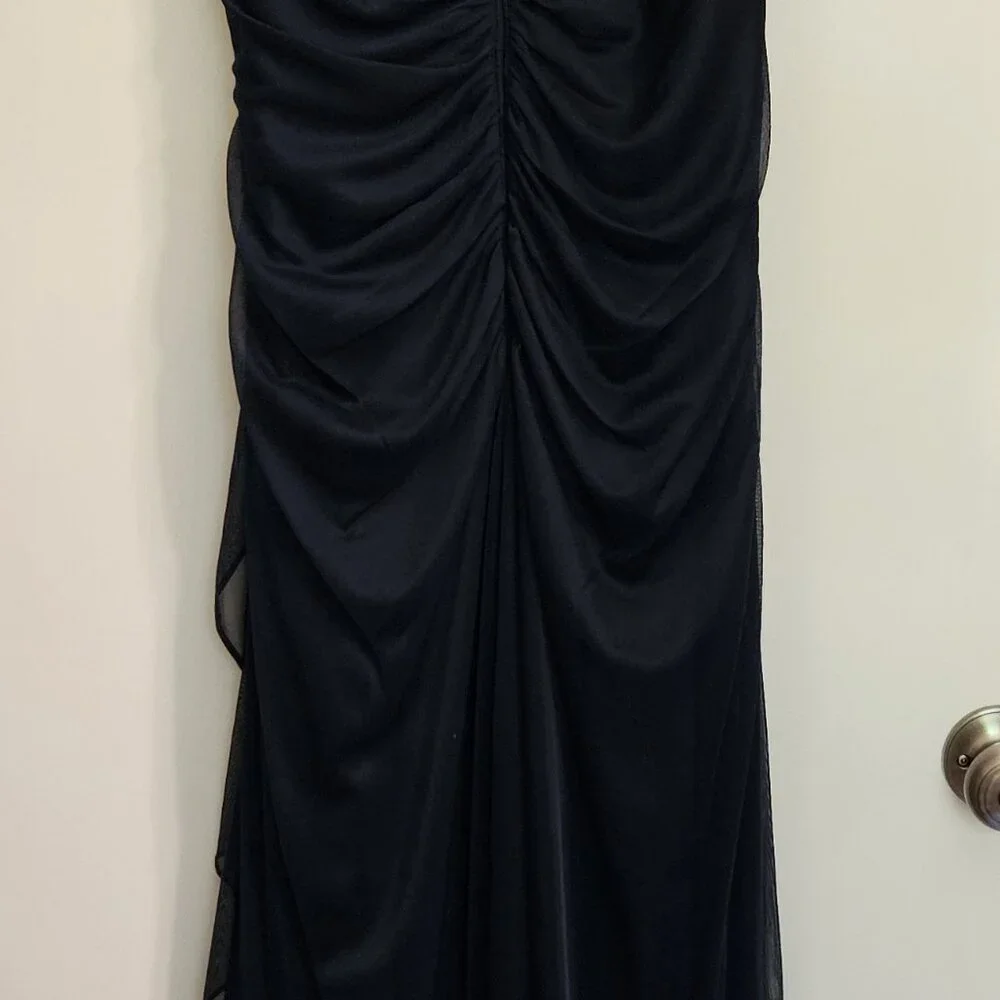 Navy Women's Long Maxi Halter Dress Sheer Matte Jersey With Lace Gown Size 12 - Picture 6 of 9
